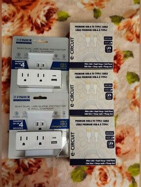 Fisher Slim Dual USB Surge Protector & Wall Charger - White